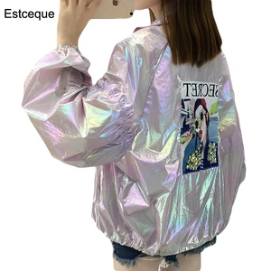 Женская куртка на молнии с ярким принтом, летняя куртка в стиле оверсайз, 2020