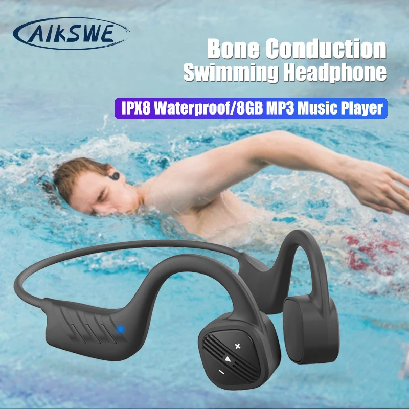 

AIKSWE Bone Conduction Swimming Headphone Bluetooth Wireless Earphone 8GB IPX8 Waterproof MP3 Music Player Diving Sport Headset