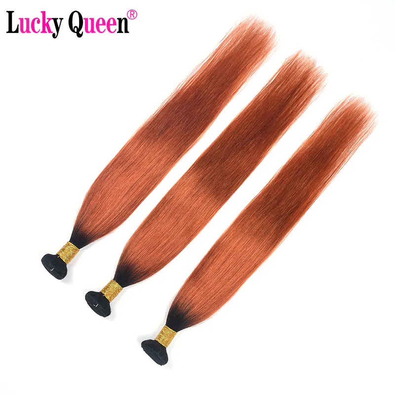 

Lucky Queen Brazilian Straight Hair Bundles With Closure Ombre Orange Color Hair Weave Remy Human Hair Extensions