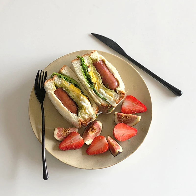 Ретро черный 304 набор посуды из нержавеющей стали наборы столовых приборов