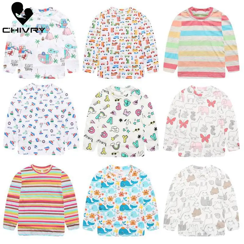 Весенне-Осенняя детская футболка для мальчиков и девочек Детские футболки с