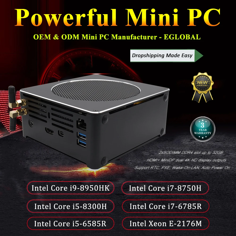 Новый Топ игровой компьютер Intel i9 8950HK Xeon E 2176M 6 Core 12 потоков кэш 12M 14 нм Nuc Mini PC Win10 Pro