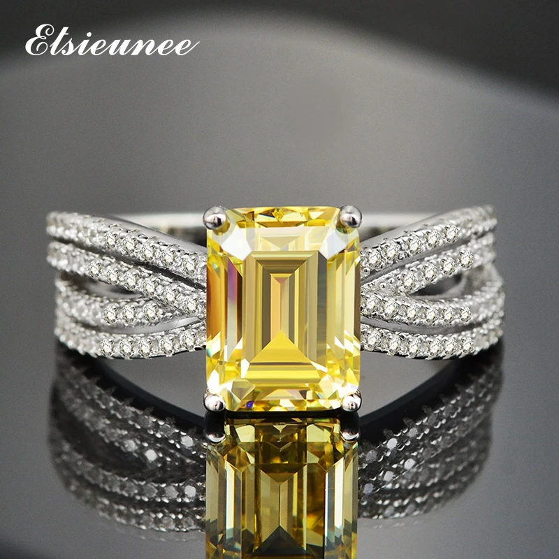100% Real 925 Sterling Silver 7x9mm Emerald Cut Citrine Gemstone Diamond Ring Wedding Engagement Rings For Women Drop Shipping