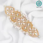 (1 шт.) Стразы с серебряными кристаллами и жемчугом, аппликация, нашивка из розового золота, ручная работа, расшитая бисером, пришивка для свадебного платья WDD0017