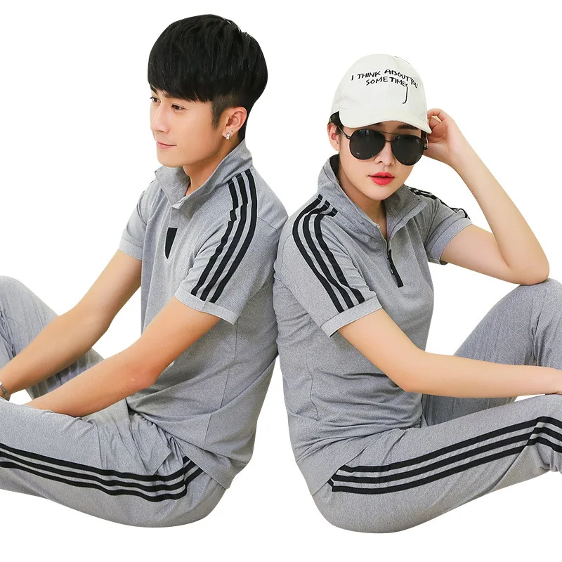 

Women Men Sportswear Tracksuit Summer Lover Casual Jogger Running Outfit Set quickly dry Shirt Sweatshirt+sweatpant Sport Suit