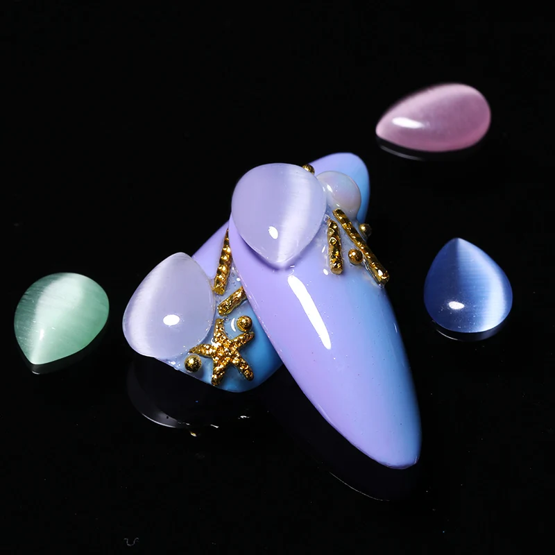 10 шт./пакет смешанные капли воды Стразы для ногтей круглый кошачий глаз Форма