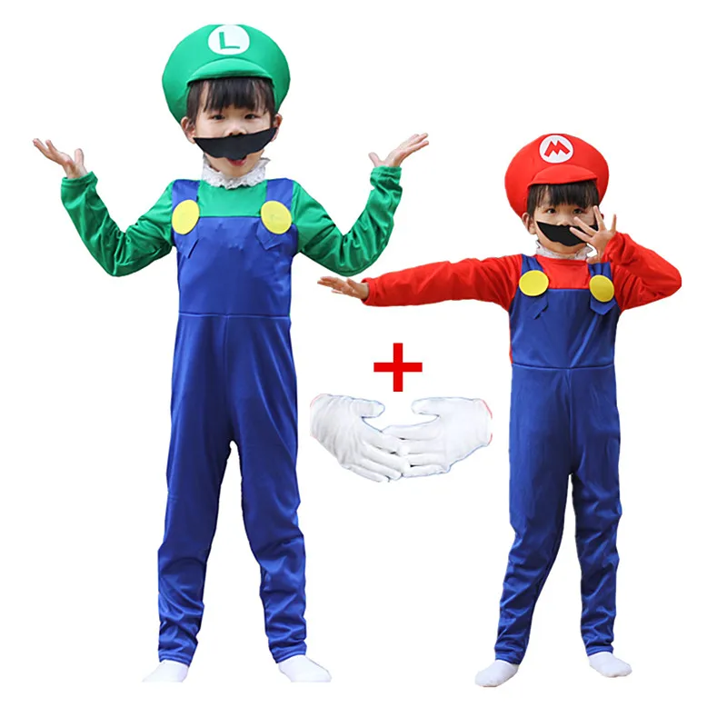 

Child Anime Funny Halloween Costumes Super Mari Luigi Brother Costume Kids Children Boys Girls Fancy Cosplay Jumpsuit
