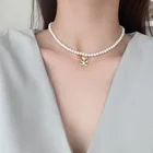 Цепочка на ключицы женская, с жемчугом, в форме медведя, короткое ожерелье с подвеской