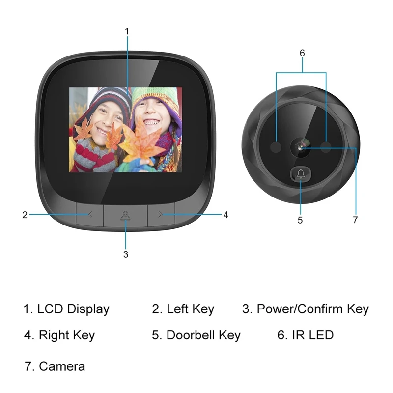 2 4 дюймов ЖК-дисплей Sn цифровой дверной глазок Камера звонок Поддержка 90 градусов