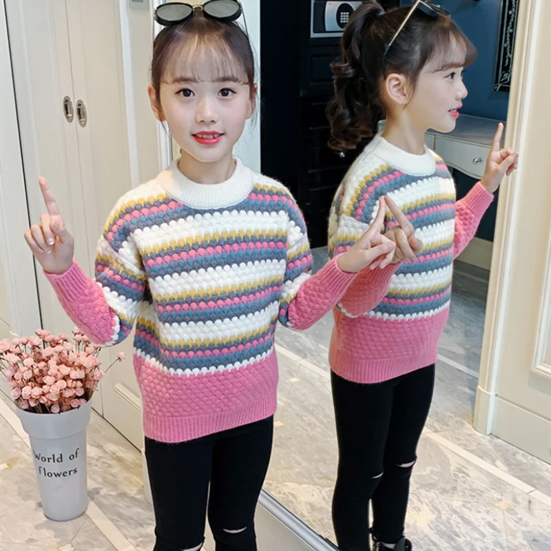 

Girls Sweater Baby's Coat Outwear 2021 Long Thicken Warm Winter Autumn Knitting Scoop Jacket Formal School Children's Clothing