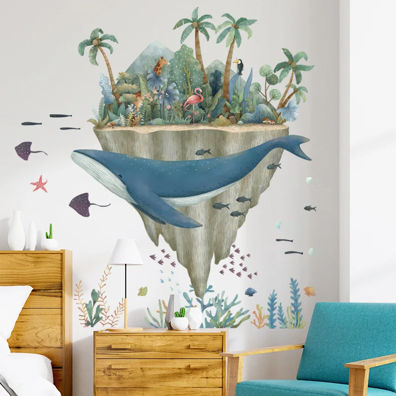 

Removable Wall Stickers Whale Marine Animal Cartoon Creative Self-adhesive Bathroom Waterproof Nordic Ins Wind Bedroom Bedroom
