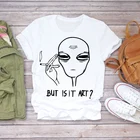 Женские летние футболки с коротким рукавом и пришельцом, с забавным модным принтом, 2020