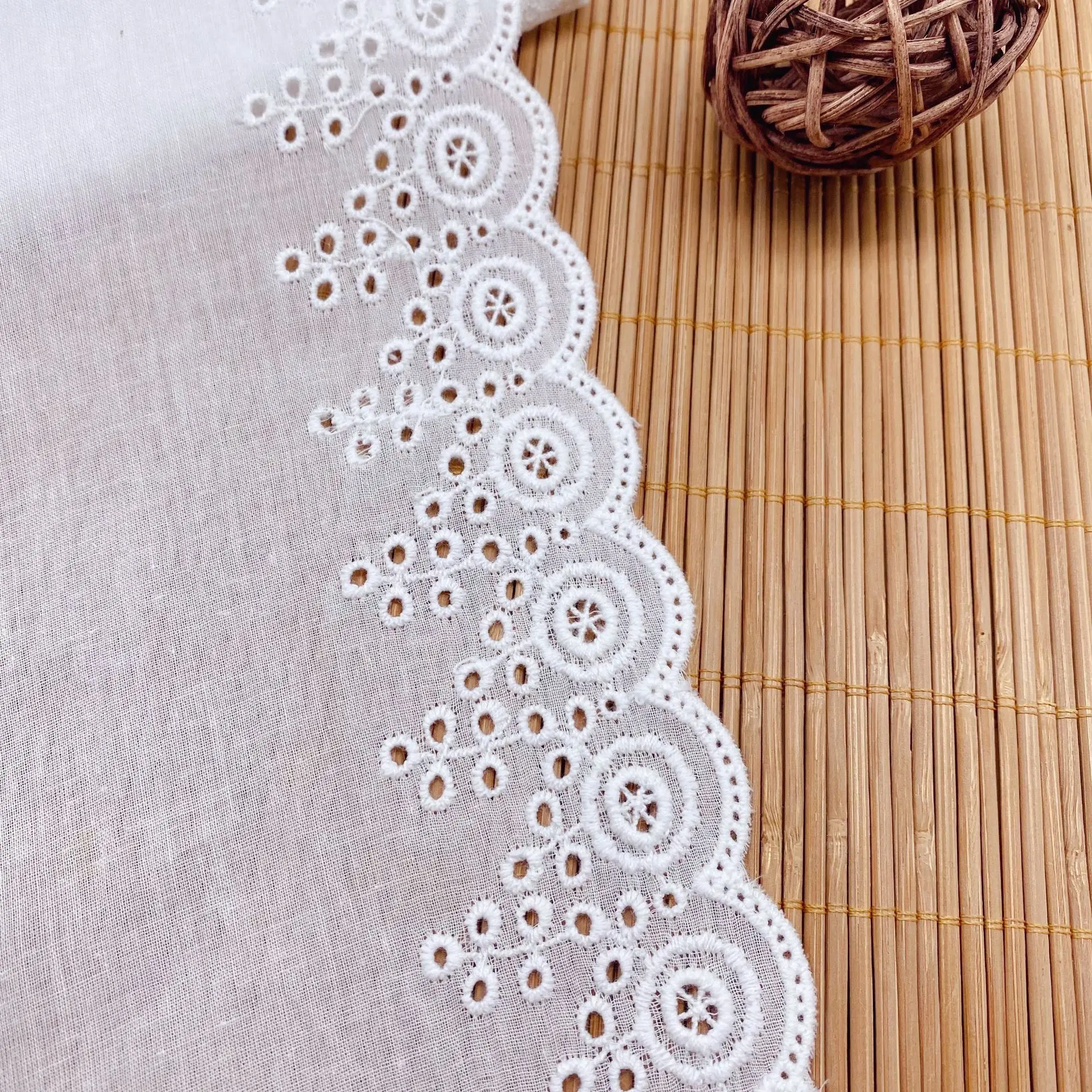 3Yards Women's Cothing DIY Lace Trim 14cm Width White 100% Cotton Embroidered Fabrics | Аксессуары для одежды