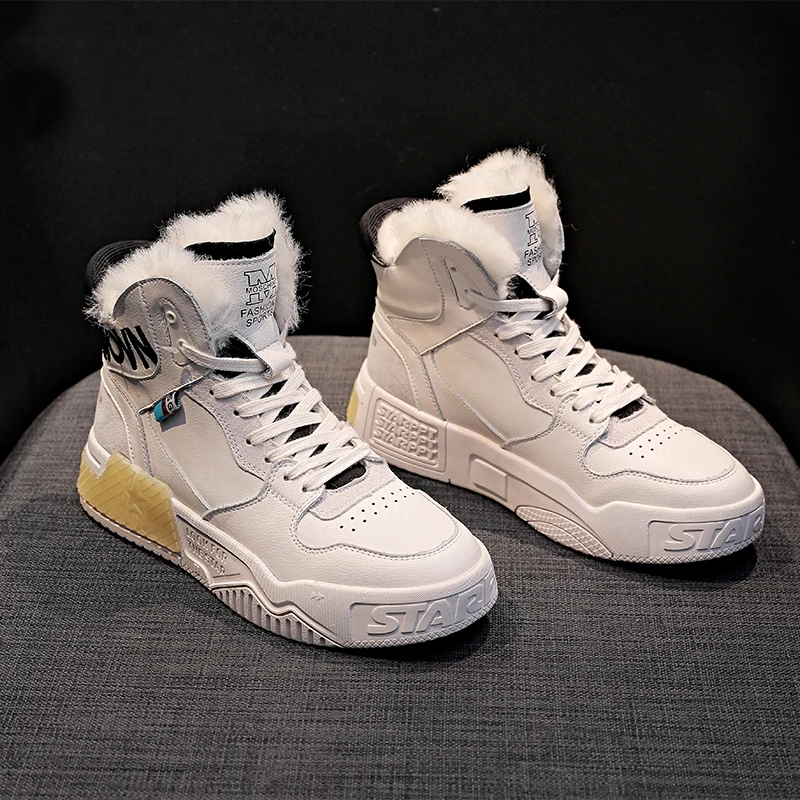 

Genuine Leather Fashion Winter Boots Woman Shoes For Ankle Rock Thick Sole Hip Hop Streetwear Woman Sneakers Boots