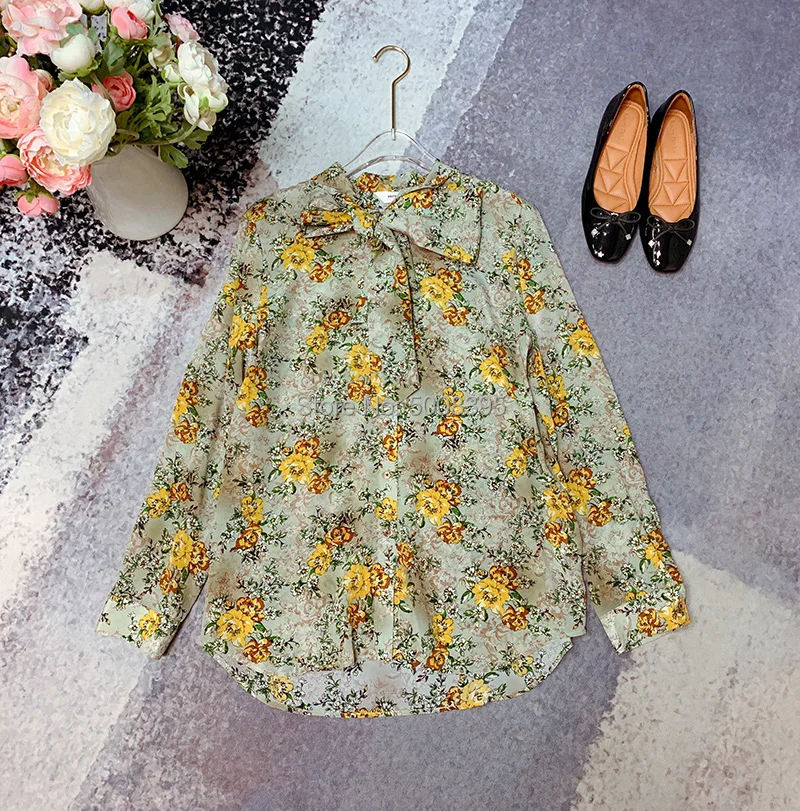 Шелковый цветочный принт комплект из 2 предметов шелковая блузка с длинными