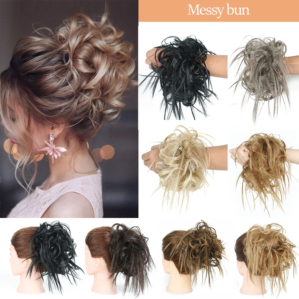

MyDiva Synthetic Curly Chignon Messy Bun Scrunchies Elastic Band Hair Bun Straight Updo Hairpiece High Temperture Fiber Natural