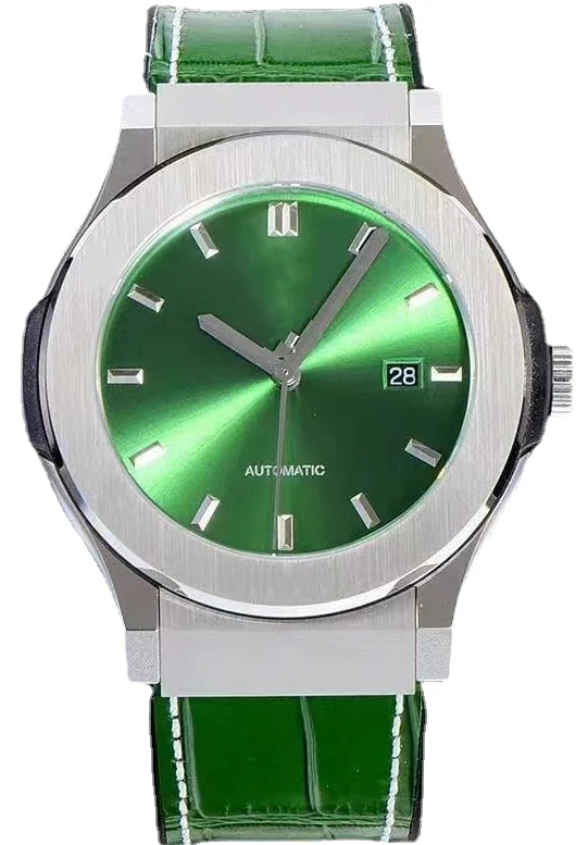 

New Men's Automatic Mechanical Watch Stainless Steel Silver Black Blue Green Leather Sapphire Crystal