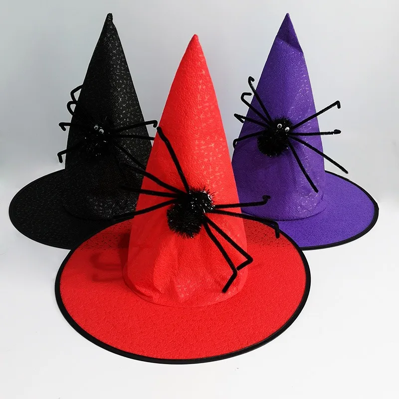 Non-Woven Witch Hat With Artificial Spider Masquerade Costume Performance Cosplay Cap Halloween Party For Kids And Adults |