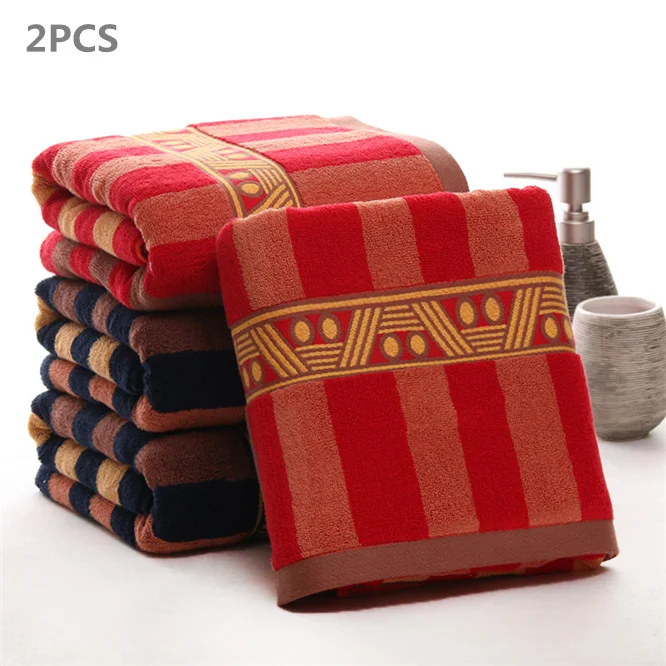 

2Pcs Exotic Gold totem Tibetan Stripe Long-Staple Cotton Bath Towels Gold ribbon For Adults Absorbent Bathroom Towels Keep warm