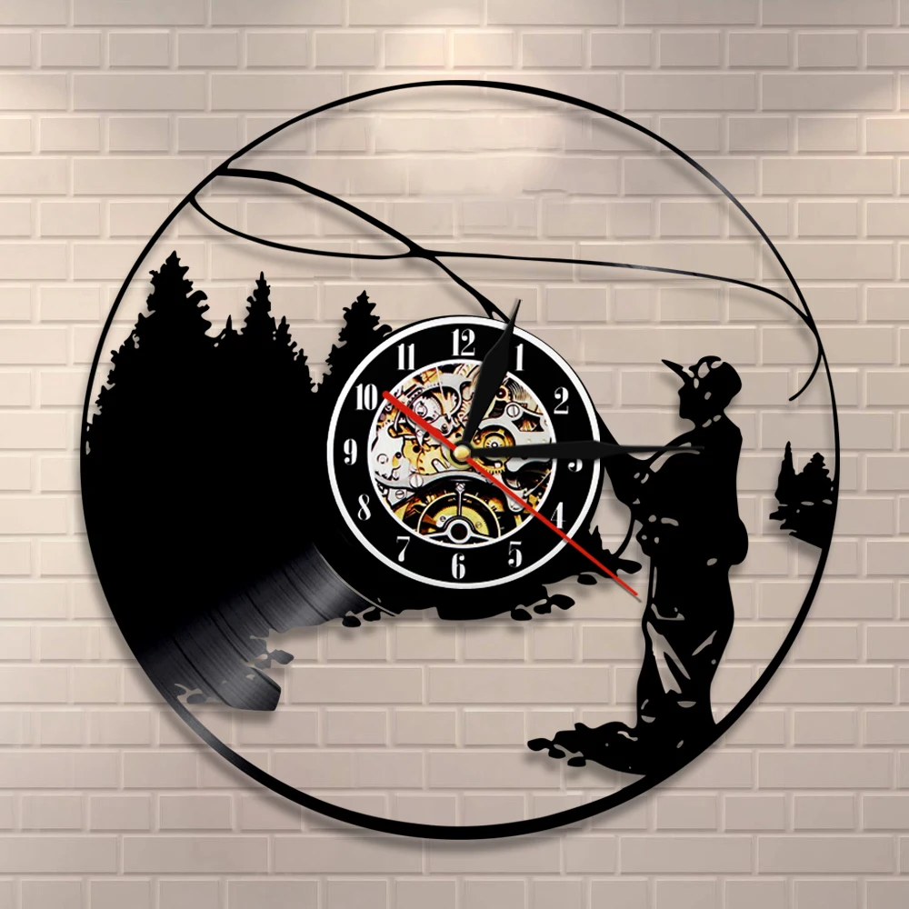 Домашний декор настенные часы для рыбалки озера пейзаж с виниловой записью ретро
