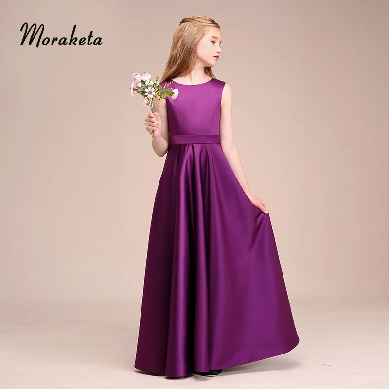 ТРАПЕЦИЕВИДНОЕ атласное платье принцессы до пола с круглым вырезом для