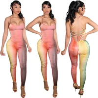 2021 summer new womens fashion trendy fashion sexy printed multicolor bandage halter sling jumpsuit