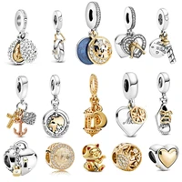 grand shine 925 sterling silver beads love gold color crown pendant castle charms fit original pandora bracelets women jewelry