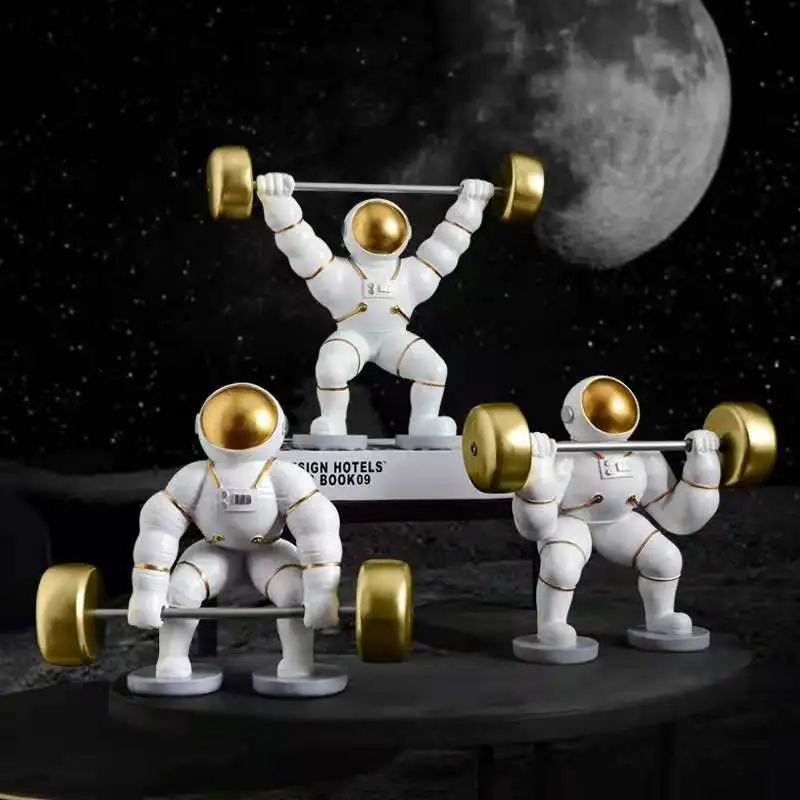 

4 Style INS Space Creative Astronaut Spaceman Weightlifting Resin Action Model Figures Collection Decoration Home Room For Gifts