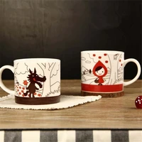 2 in 1 couples coffee cups cartoon little red riding hood cute lovers gift ceramic moring mug cup breakfast 2pcs mugs drinkware