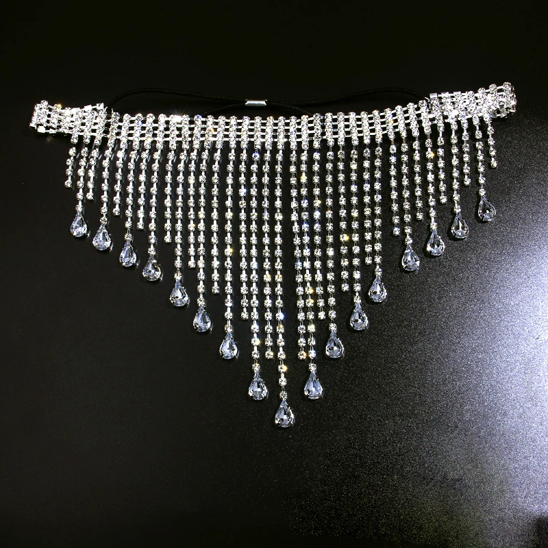 

Luxury Bridal Hair Chain Full Rhinestone Tassel Wedding Head Chain for Bride Bling Crystal Hair Wedding Jewelry Headband