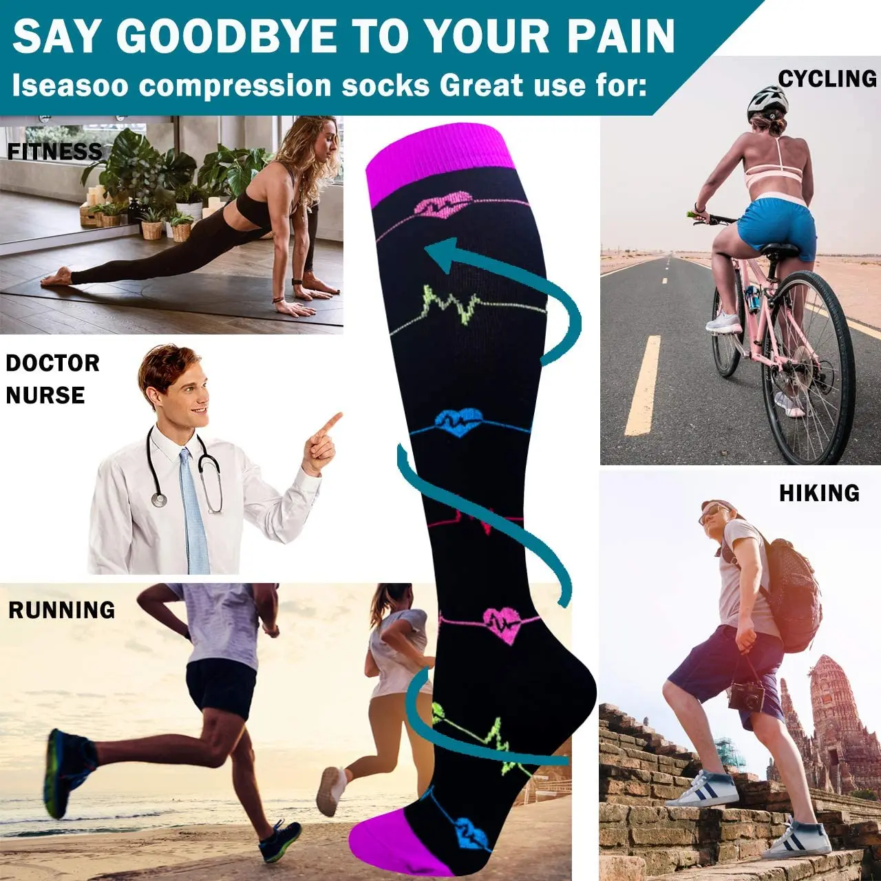 

Compression Stocking 30 Mmgh Knee High Running Sports Socks Edema Varicose Veins Marathon Nurse Compression Socks Women Men