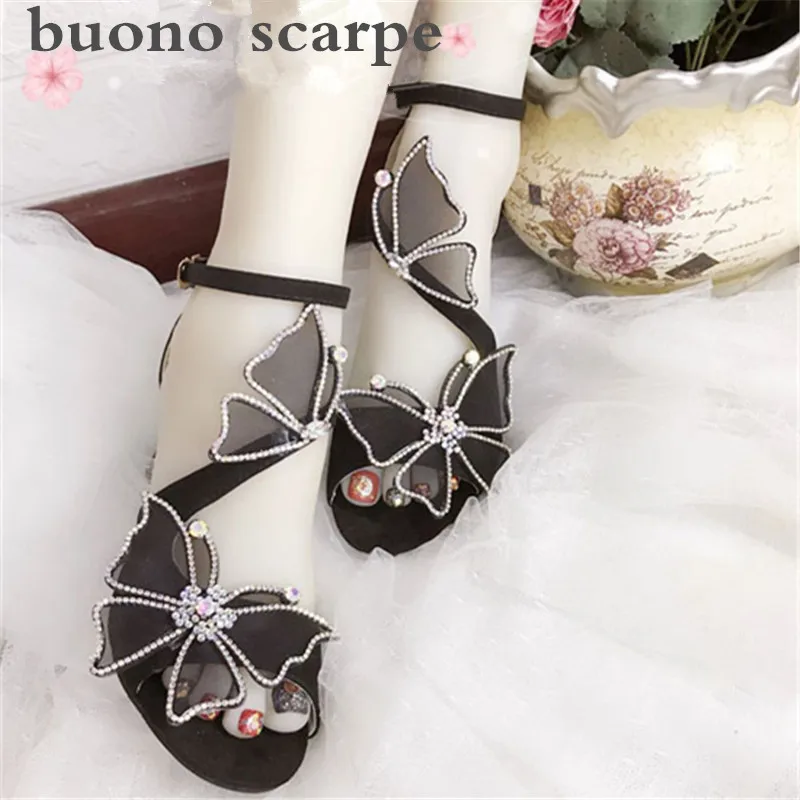 Женская обувь ручной работы новинка 2019 стразы с Героями сказок Бабочка высокий