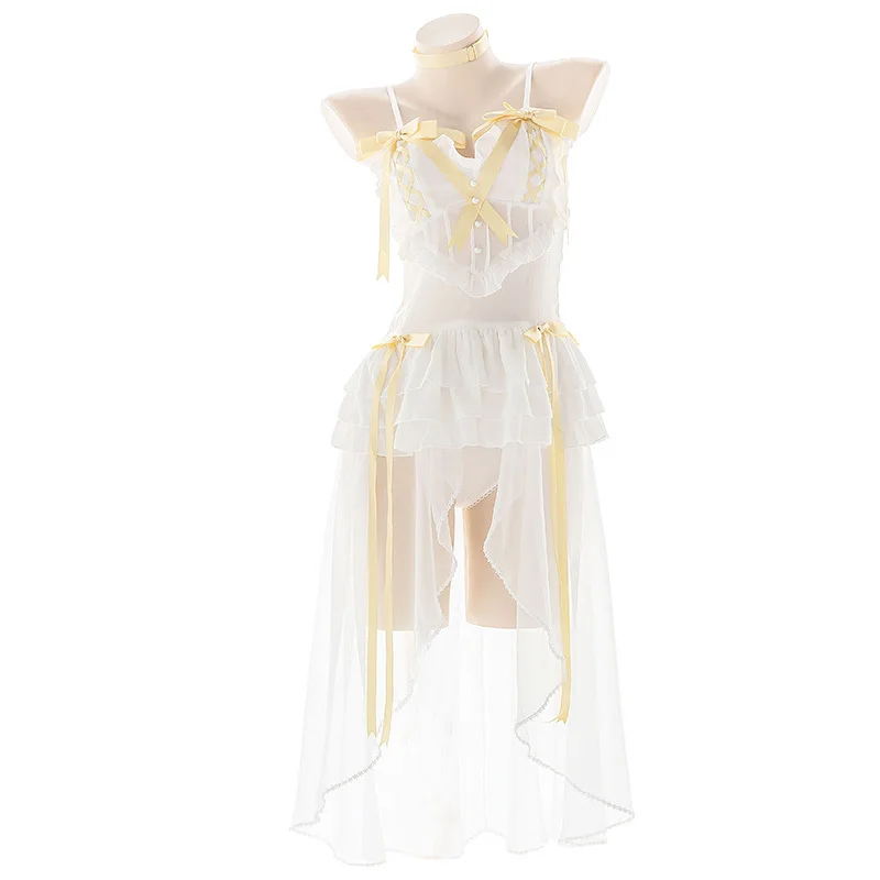 Платье с подтяжками в виде ангела Красивое Прозрачное длинное платье бантом и