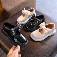 children shoes quality leather school girls shoes bowknot pearl patent leather casual kids shoe black beige spring and autumn