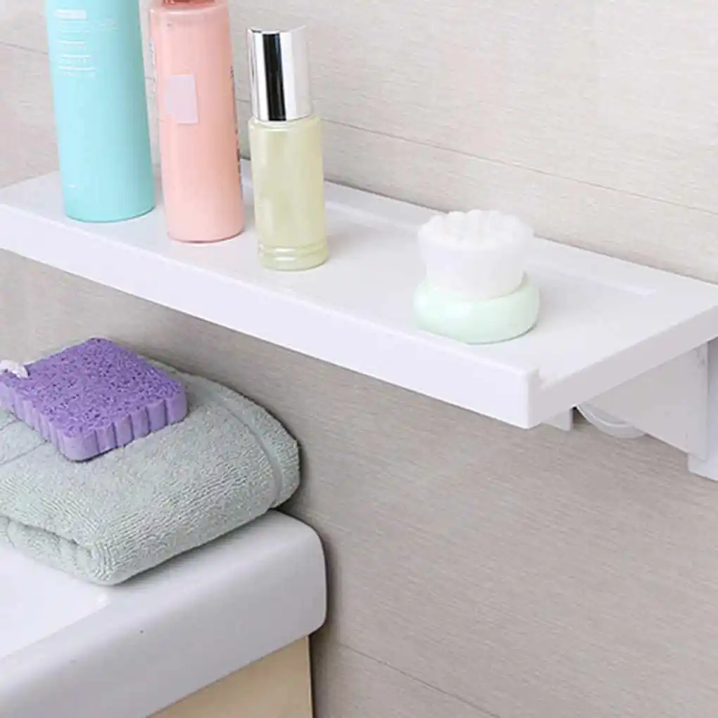 

No Nail Bathroom Shampoo Cosmetic Storage Rack Plastic No Trace Stickers Kitchen Shelf Toiletries Holder Organizer