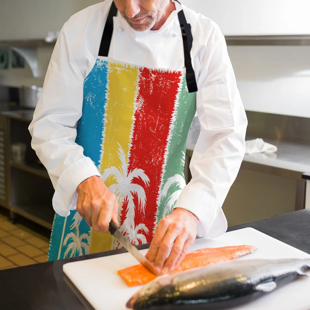 Кухонный Фартук в радужную полоску кокосовые пальмы регулируемый слюнявчик