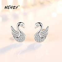 nehzy 925 sterling silver new woman fashion jewelry high quality crystal zircon swan shape retro simple and exquisite earrings