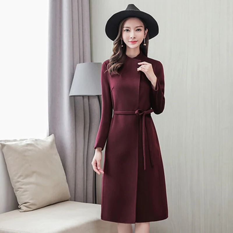 

Новинка Зима 2020 осеннее женское двустороннее шерстяное пальто с отложным воротником модное приталенное твидовое пальто с регулируемой тал...