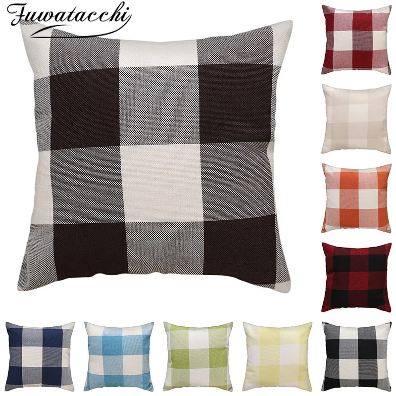 Fuwatacchi Blended Cushion Cover Various Colors of Plaid Pattern Pillow for Home Chair Sofa Decorative Pillowcases 45x45cm | Дом и сад