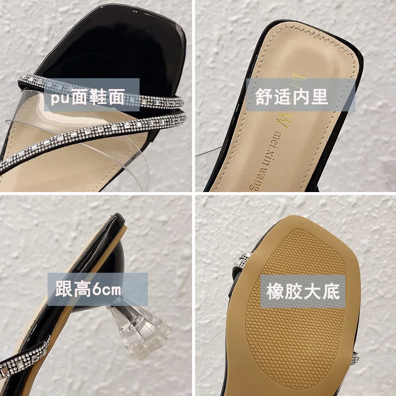 

Shoes Slippers Casual Glitter Slides Thin Heels Slipers Women Heeled Mules Rubber Flip Flops Luxury Jelly 2021 High Transparent