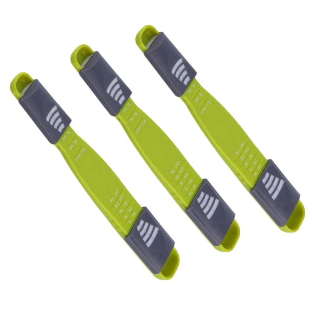 

3pcs Green Kitchen Adjustable Scale Measuring Spoons Double End Eight Stalls Measuring Spoon Seasoning Kitchen Tool