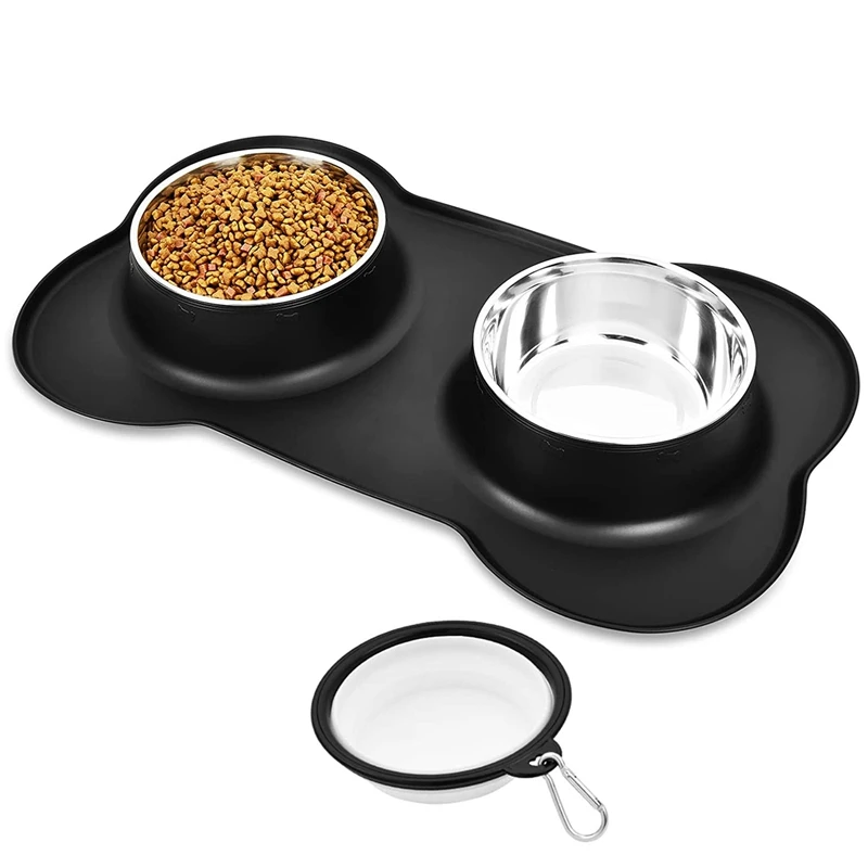 

Dog Bowls, Water And Food Dog Bowl, Dog Cat Food Bowl, Double Pet Bowls,Dog Bowl With Non Spill Non Skid Silicone Mat