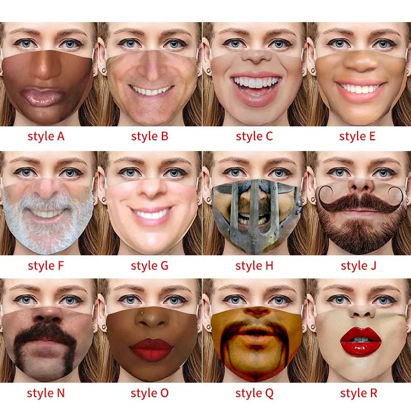 

Facemask Halloween Funny Face Mask with Mouth Printed Anti Dust Washable Reusable Cotton Facial Mouth Face Mask for Men Women