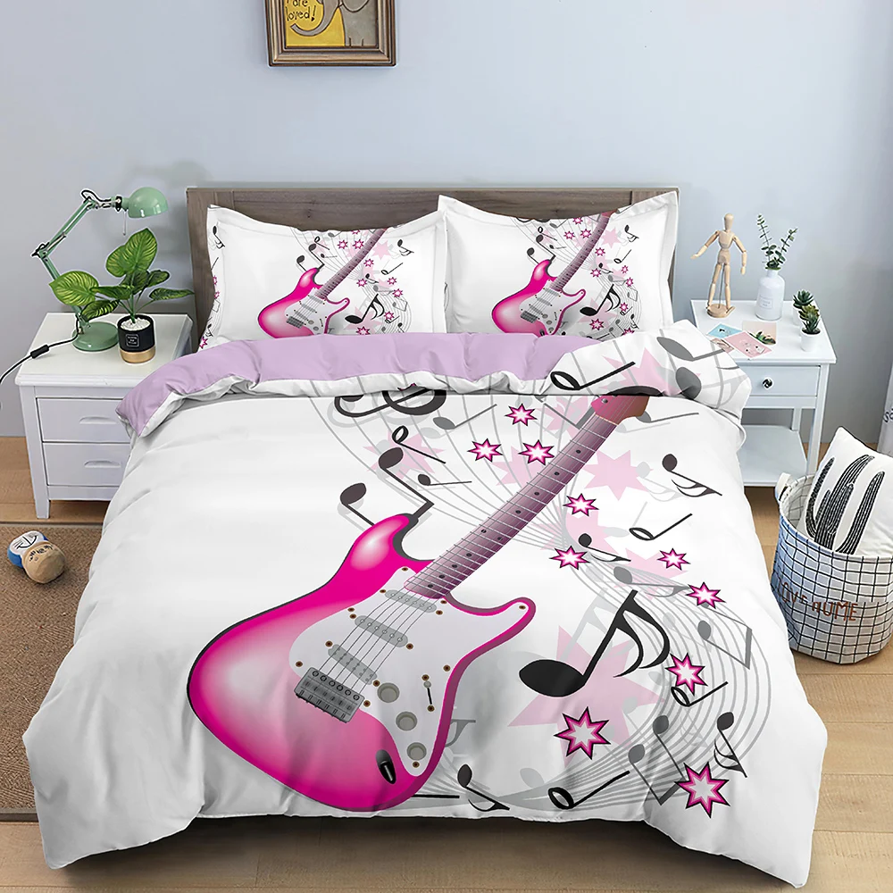 

3D Bedding Sets Guitar Notes Pattern Duvet Cover Bed Linen Bedclothes Twin/Queen/King Size Bed Room For Kids Bedding