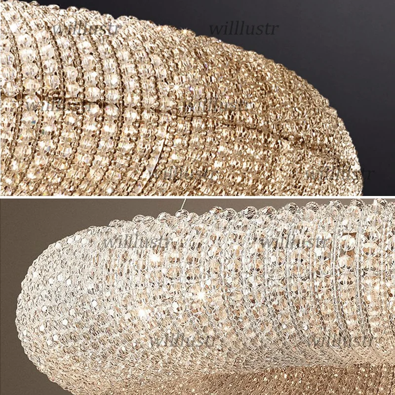 Modern K9 Crystal Pendant Lamp Villa Sitting Room Hotel Hall Restaurant Mall Bedroom Luxury Ring Chandelier Suspension Lighting | Лампы и