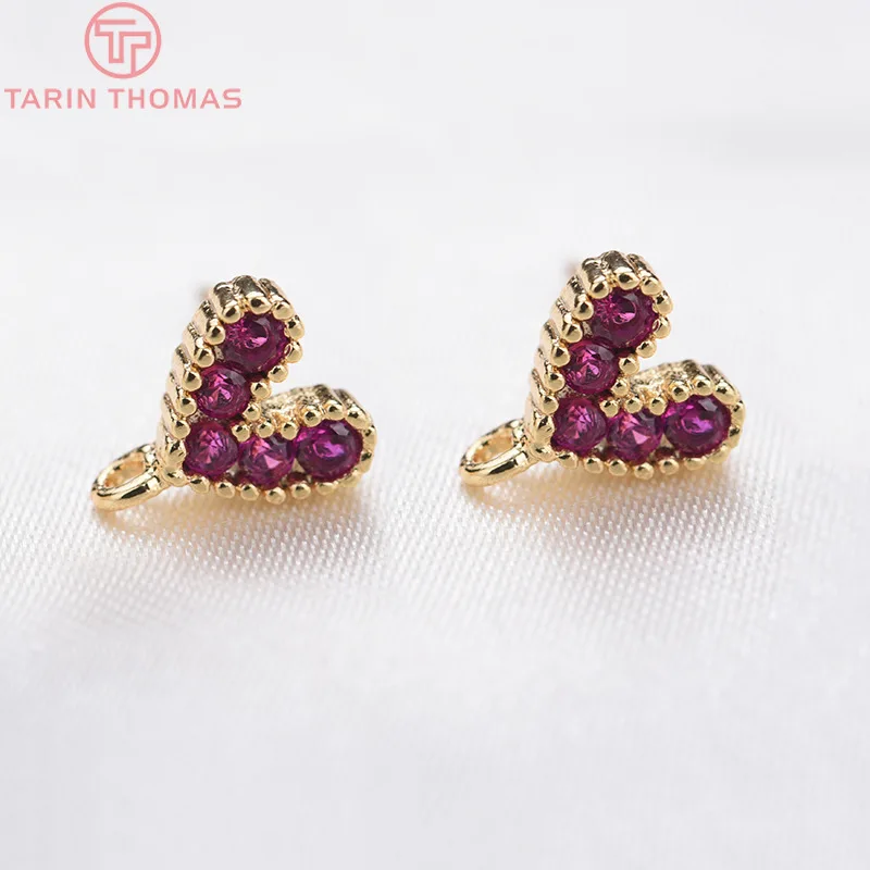 6 шт. 9 мм 24 к позолоченная латунь с цирконием Сердце Серьга Ювелирная фурнитура