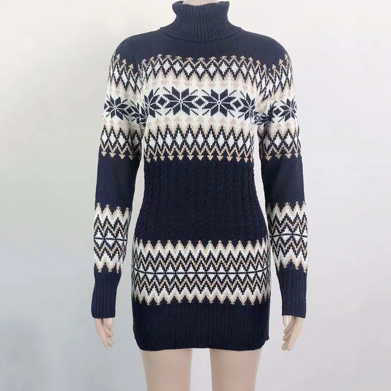 2019 Winter Turtleneck Sweater Women Knitted Dress Sweaters Ladies Dresses Xmas Long Thick Christmas | Женская одежда