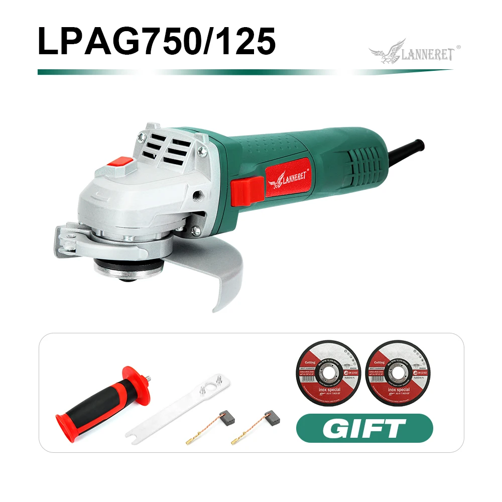 GREEN 750W LANNERET электрическая угловая шлифовальная машина 750 Вт 125 мм дисковая боковая защита без инструментов для резки шлифовки металла или камня - Цвет: GREEN 750W