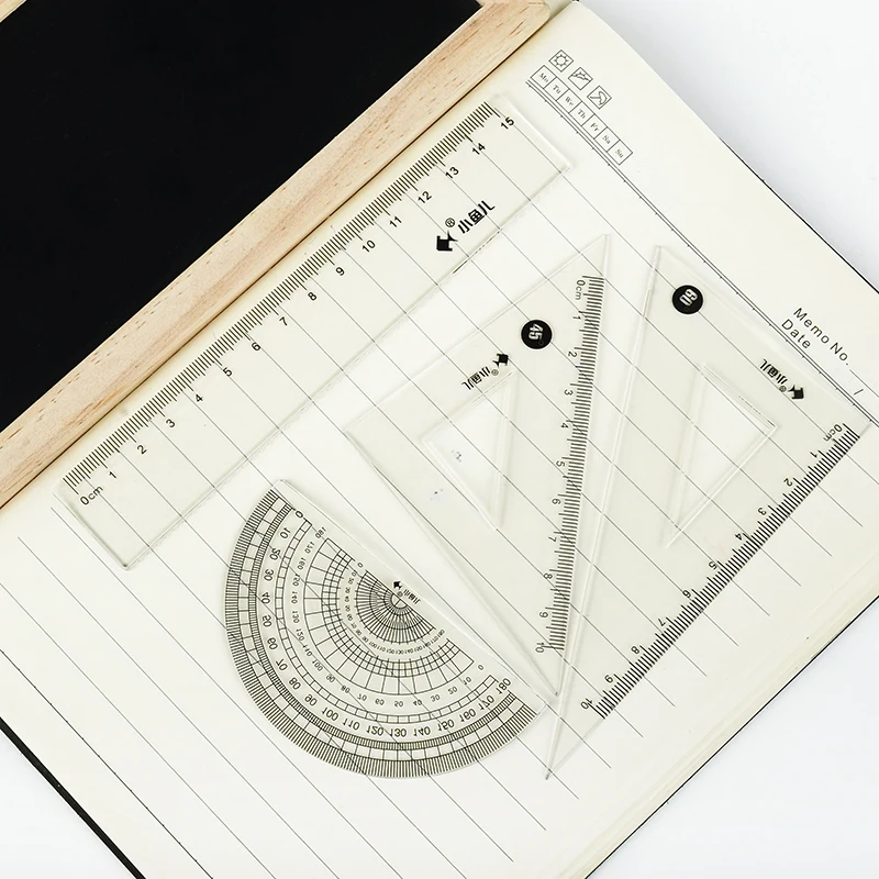 4pcs/set Kawaii Cartoon Straight Triangle Ruler Protractor Drafting Drawing School Office Supplies | Канцтовары для офиса и
