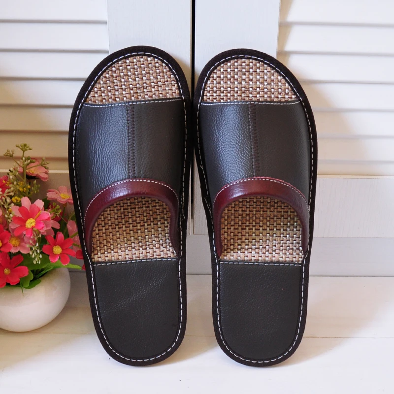 Шлепанцы из воловьей кожи для дома домашние сандалии с мягкой подошвой льняные